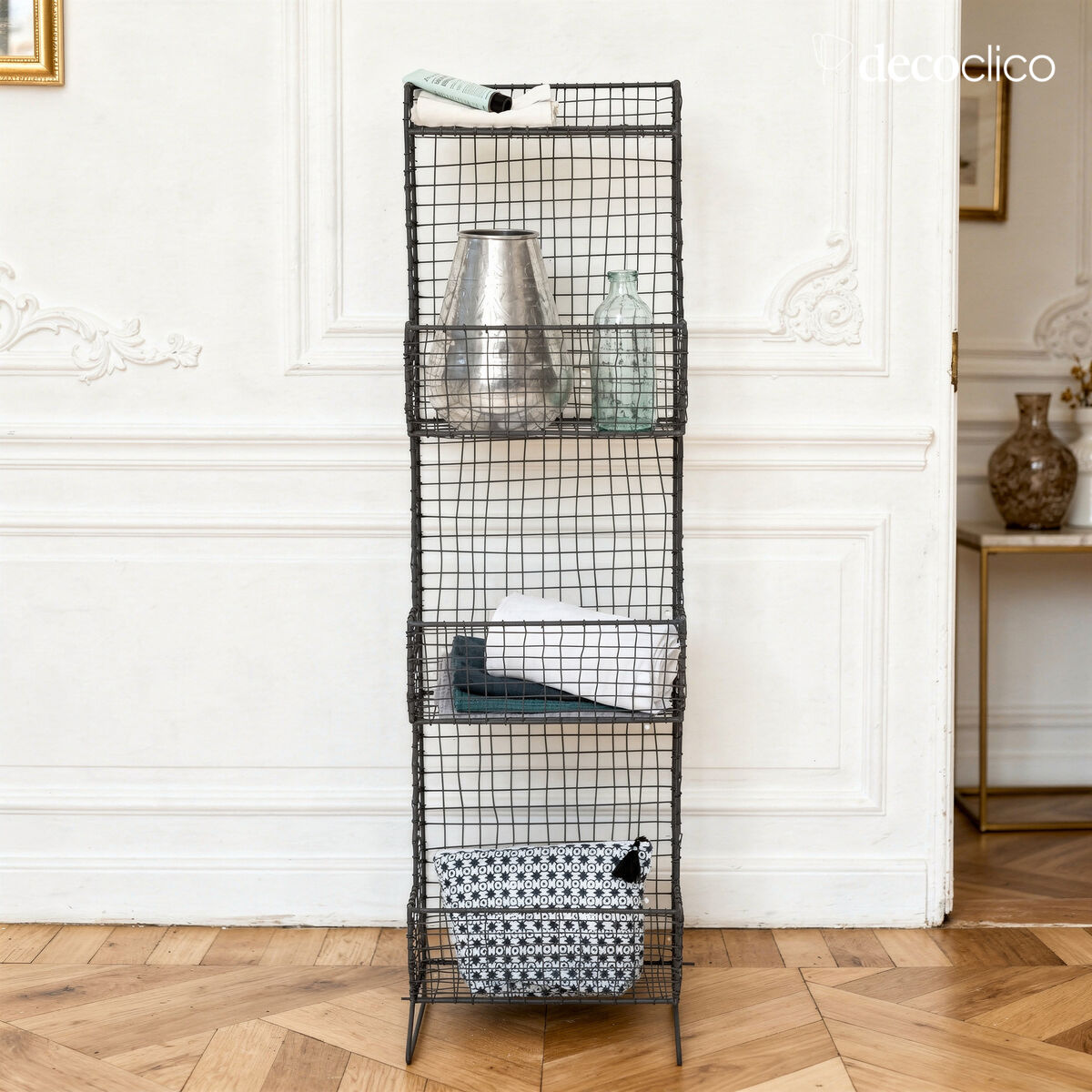 Etagère à poser en métal grillagé anthracite 3 paniers Greed