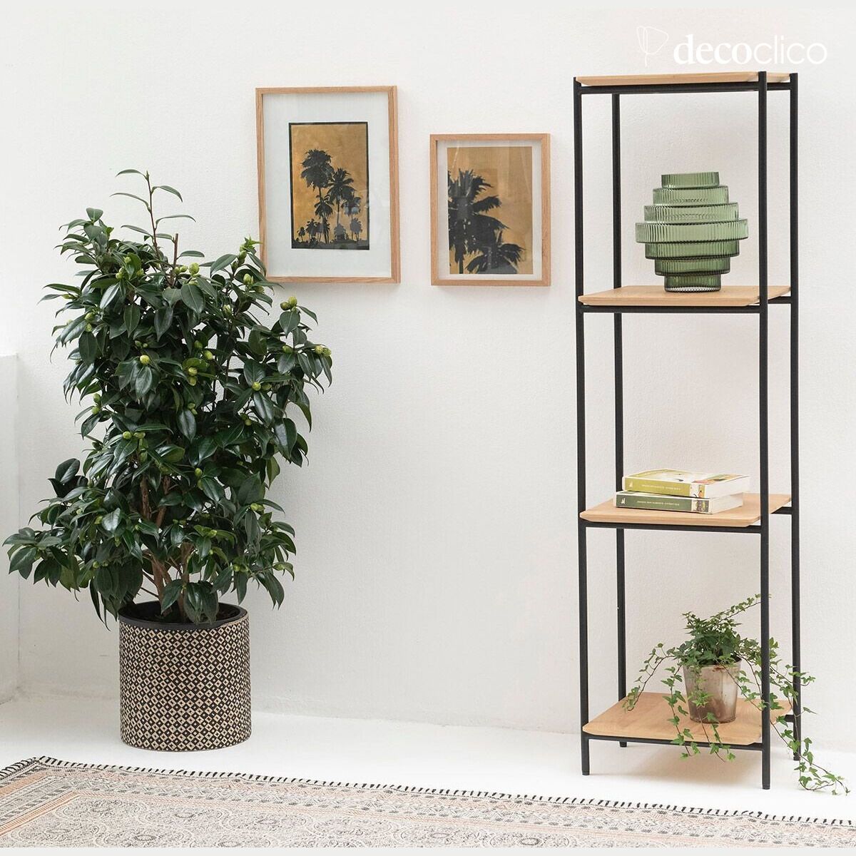 Etagère colonne en placage chêne et métal noir Lykke