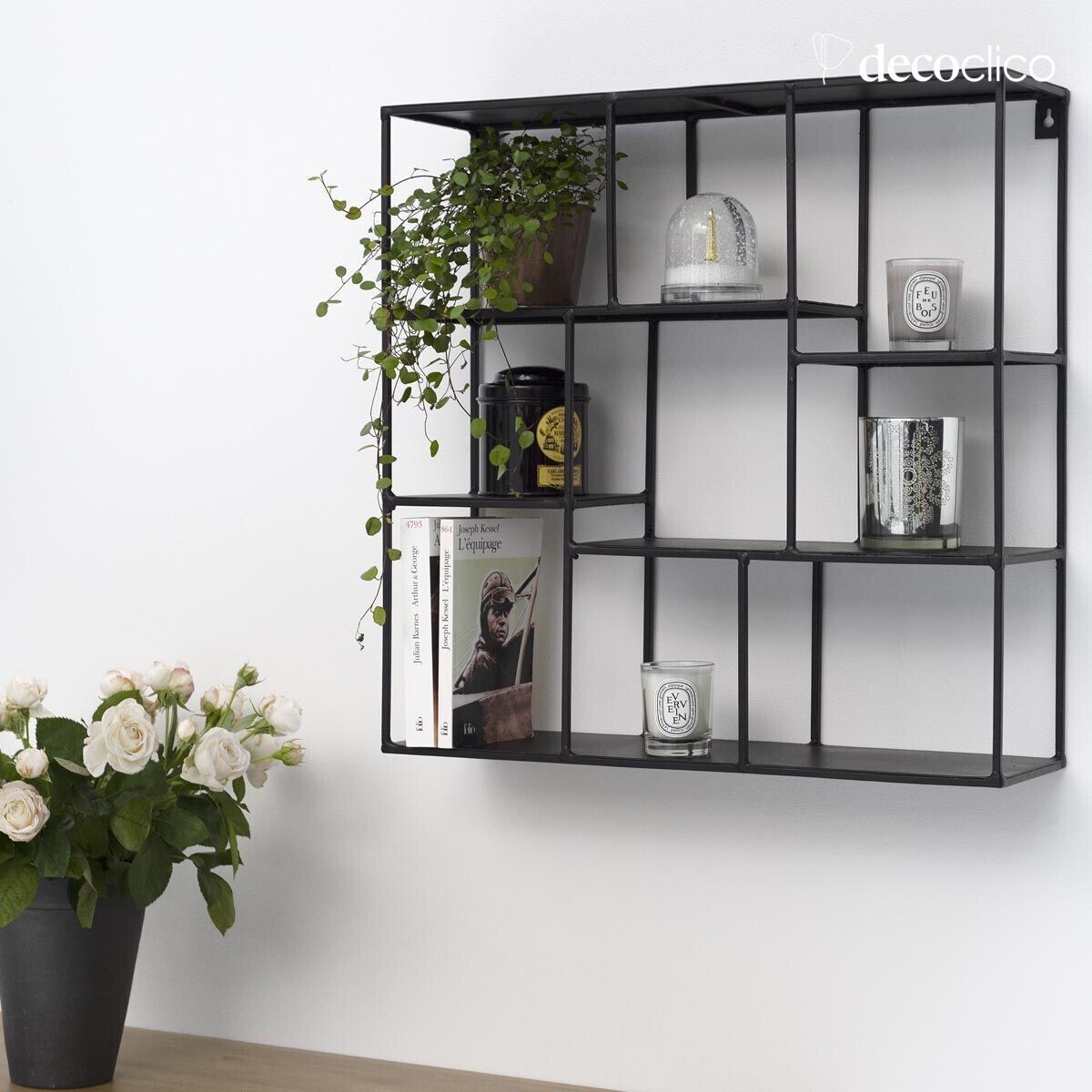 Etagère murale carrée en métal filaire noir mat Uptown