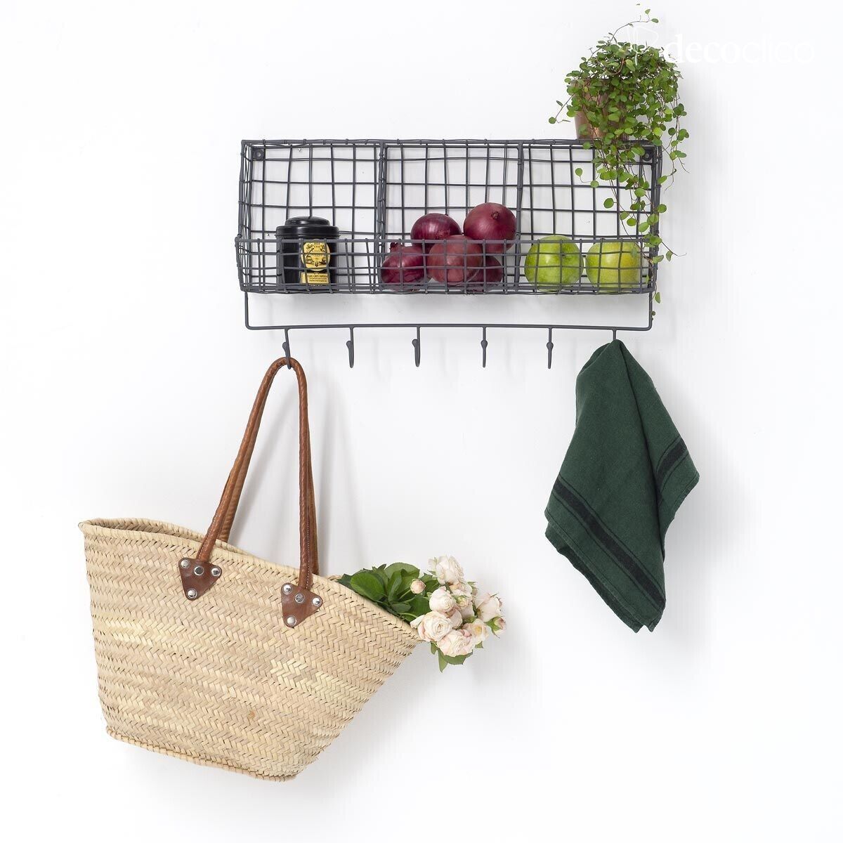 Etagère murale en métal grillagé anthracite 3 paniers Greed