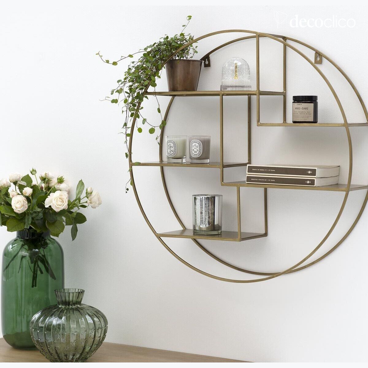 Etagère murale ronde en métal filaire finition antique Uptown