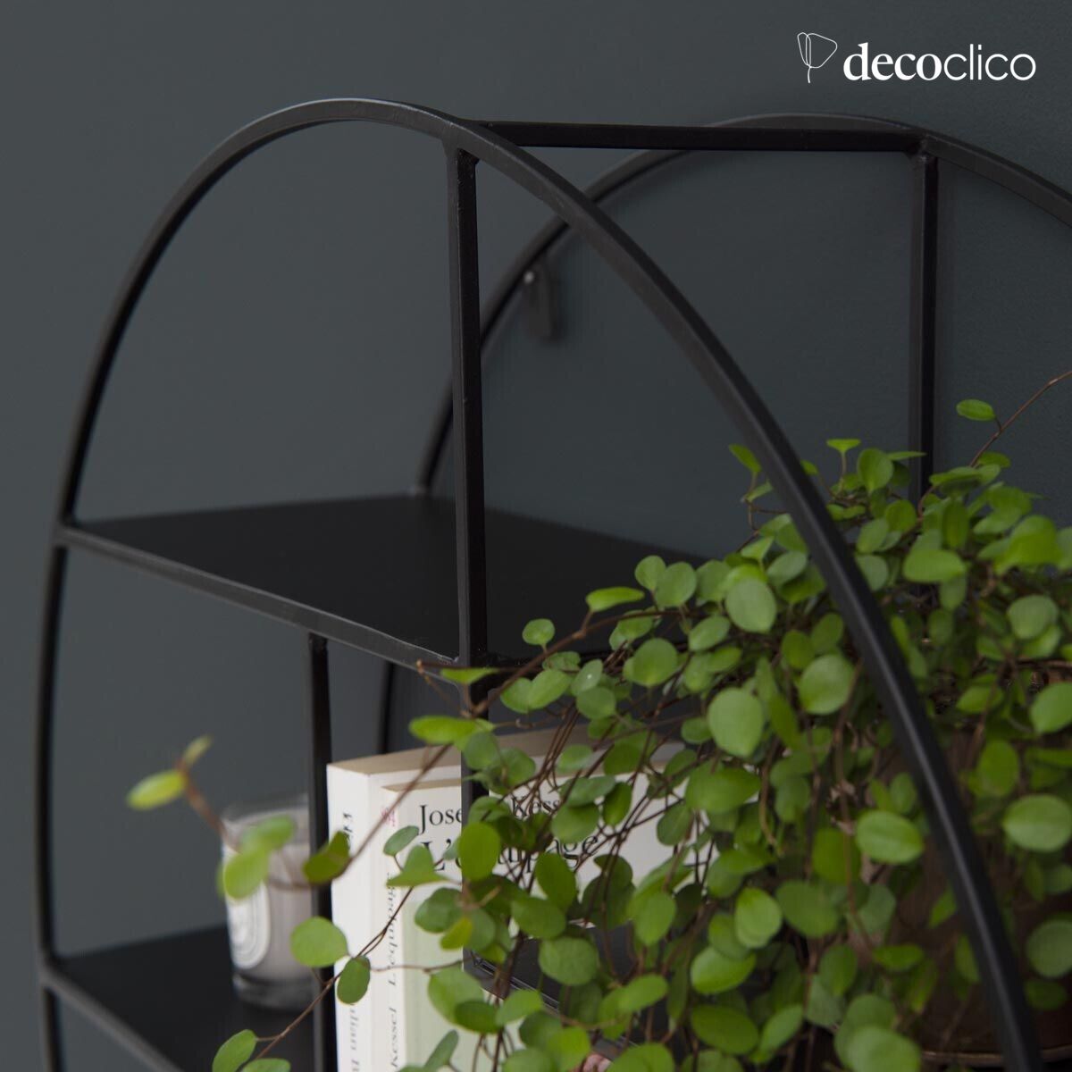 Etagère murale ronde en métal filaire finition noire 60 cm Uptown