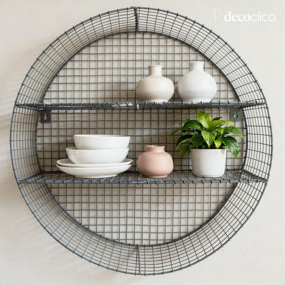 Etagère murale ronde en métal grillagé anthracite Greed