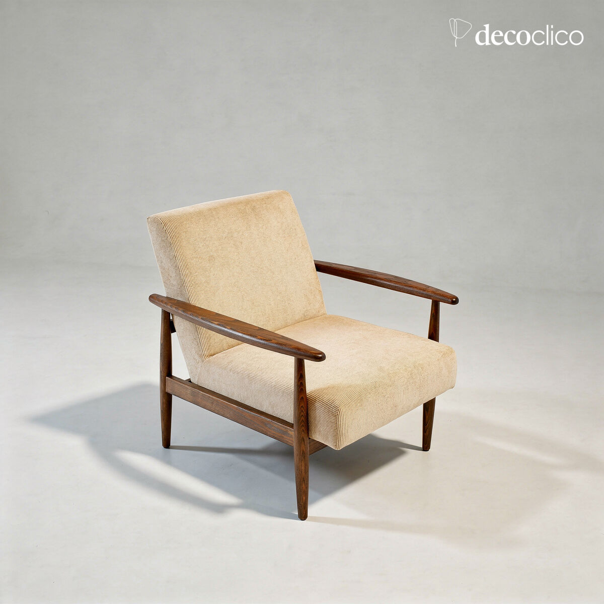 Fauteuil en frêne et velours côtelé beige Octave
