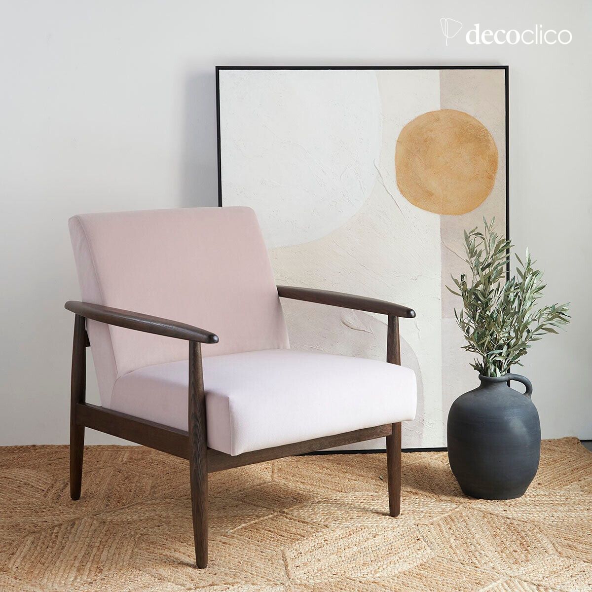 Fauteuil en frêne et velours nude Octave