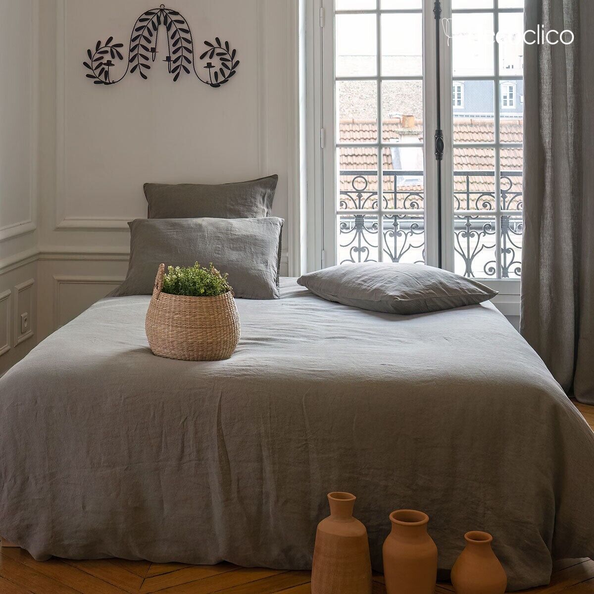 Housse de couette en lin lavé vert de gris - 240x220cm Oslo