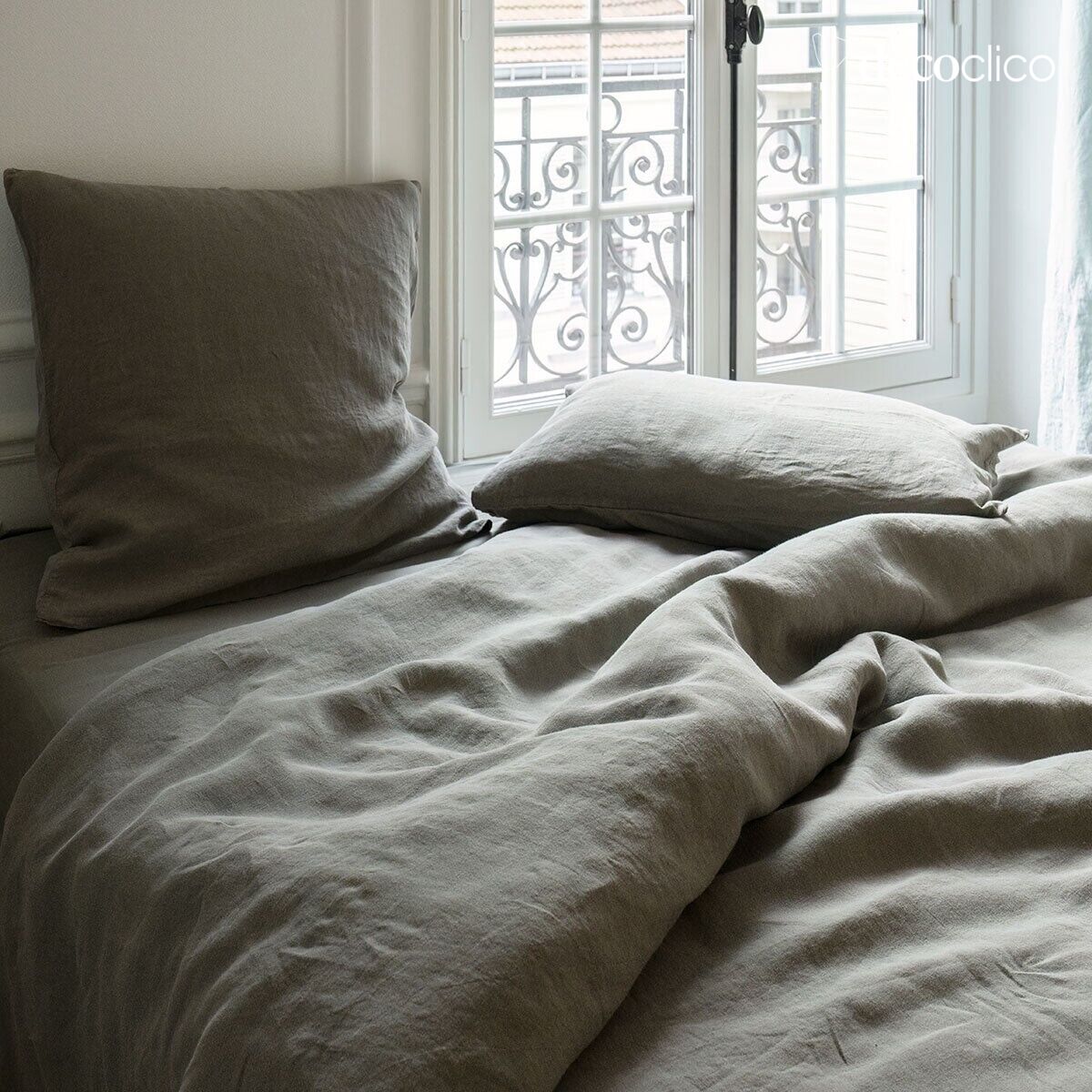 Housse de couette en lin lavé vert de gris - 240x220cm Oslo