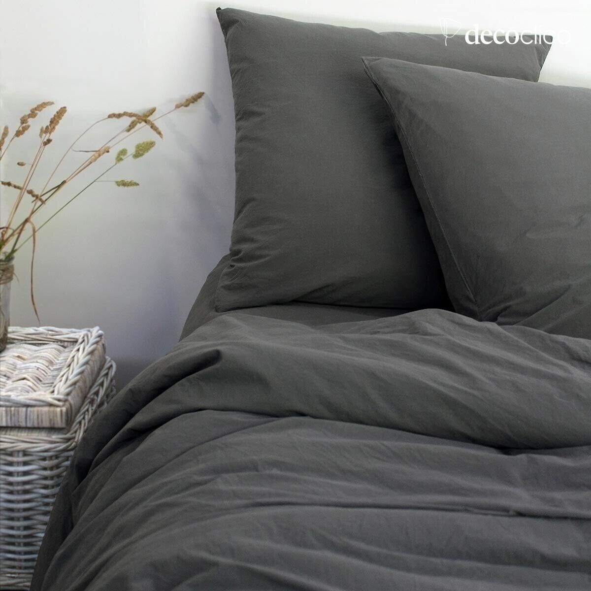 Housse de couette en percale lavée de coton gris ardoise 240x220 cm  Ninon
