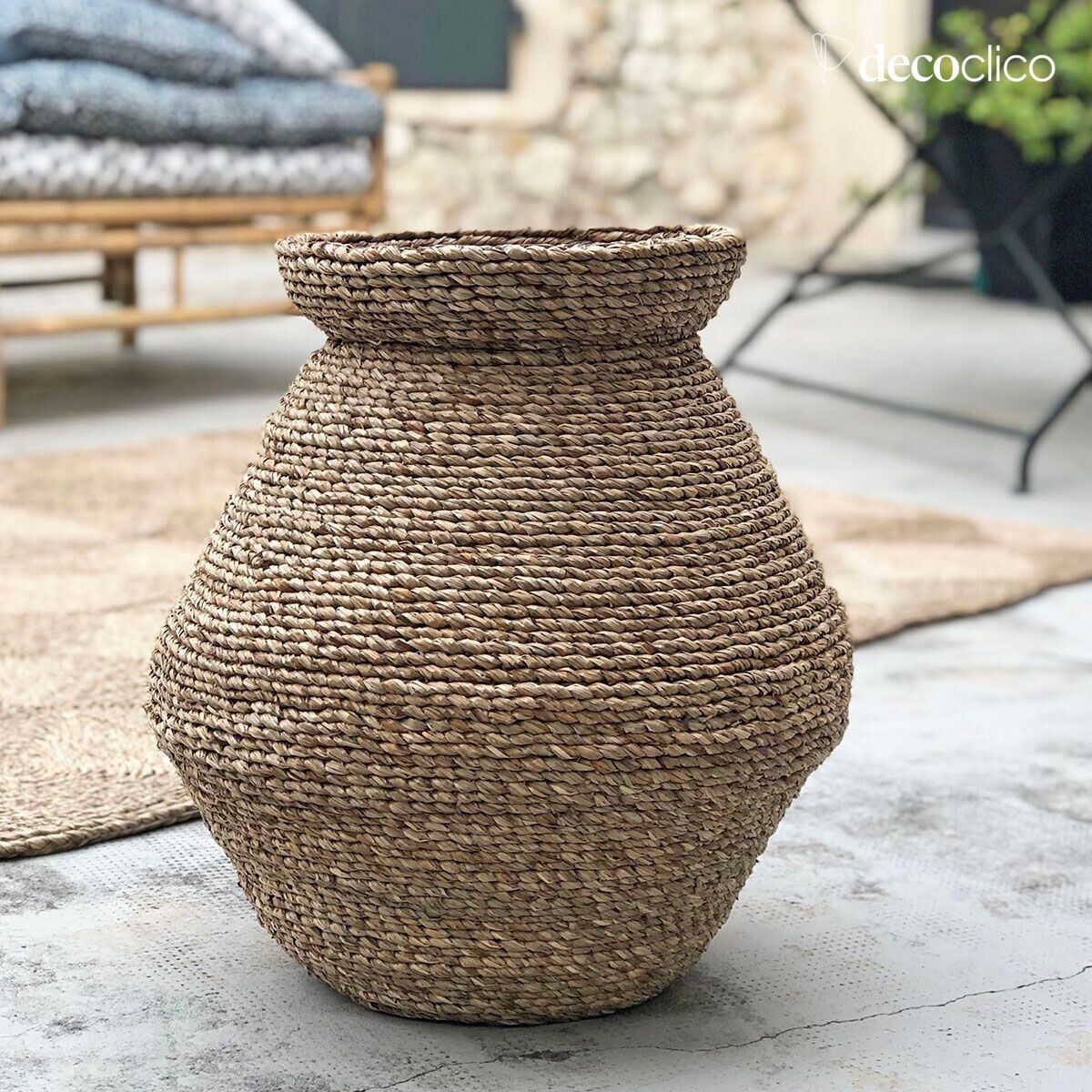 Jarre en mendong naturel tressé H50 cm Sumba