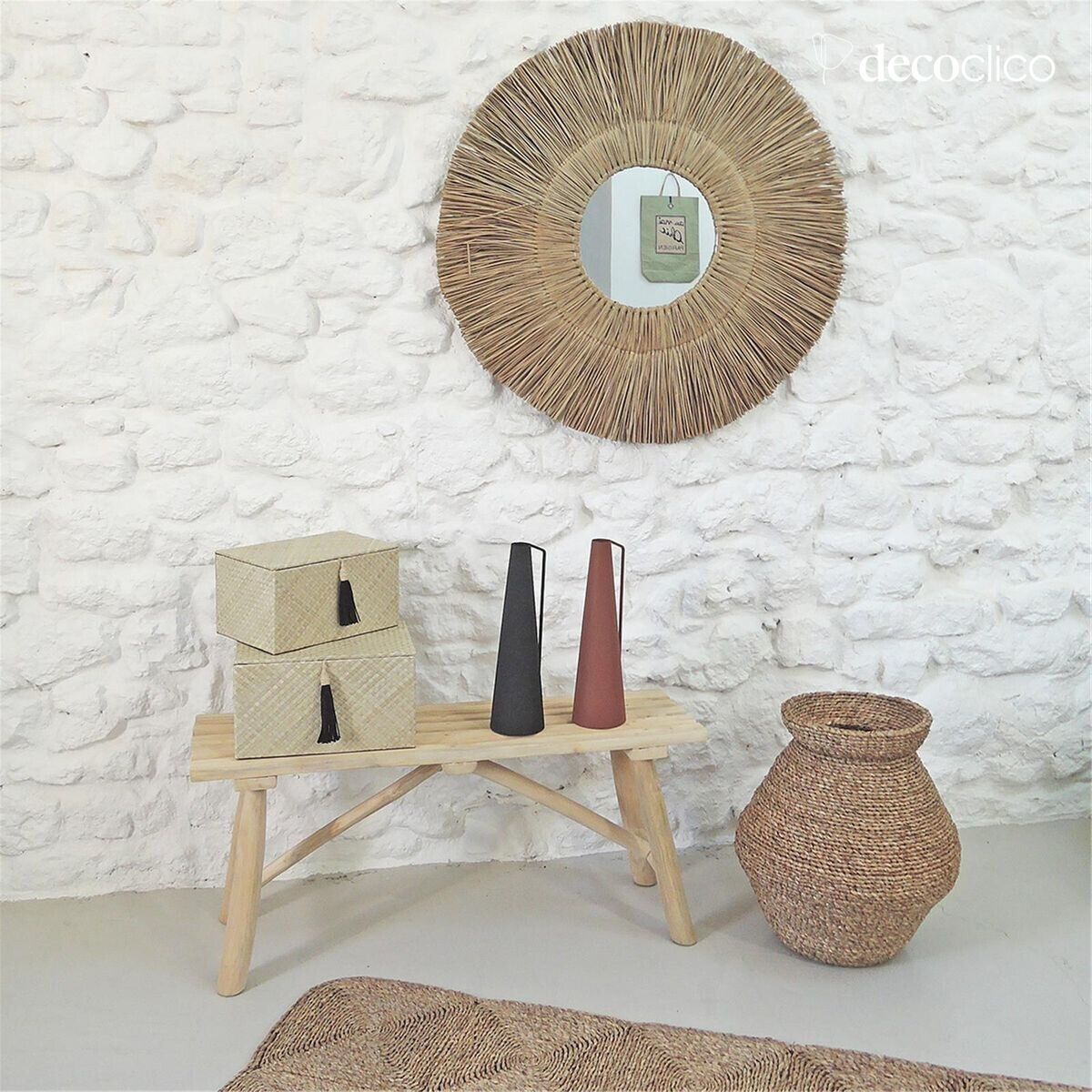 Jarre en mendong naturel tressé H50 cm Sumba