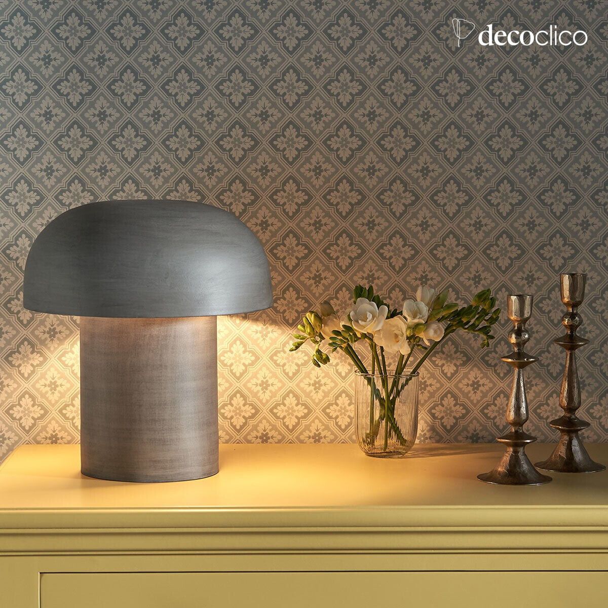 Lampe à poser champignon en métal finition galva
