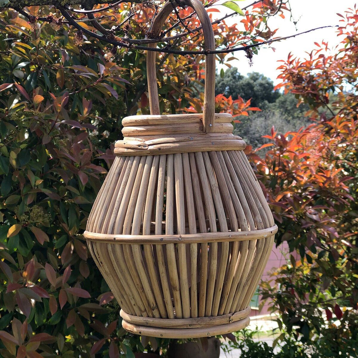 Lanterne photophore en rotin avec anse