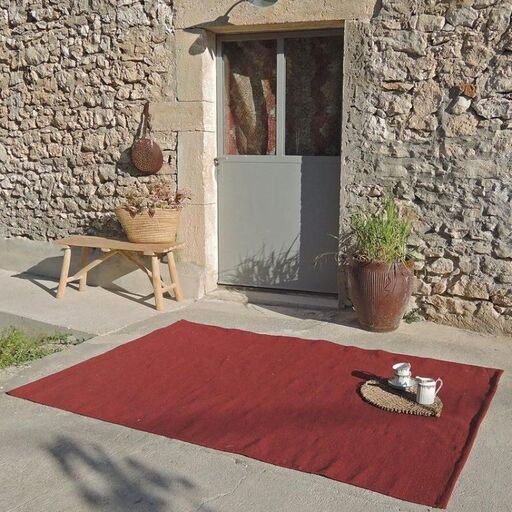 Tapis rectangulaire en fibres recyclées tissé main terracotta indoor outdoor Niels | Decoclico