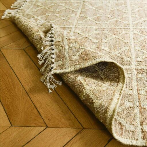 Tapis rectangulaire en jute et coton tressés à motifs croix sable tissé main | Decoclico