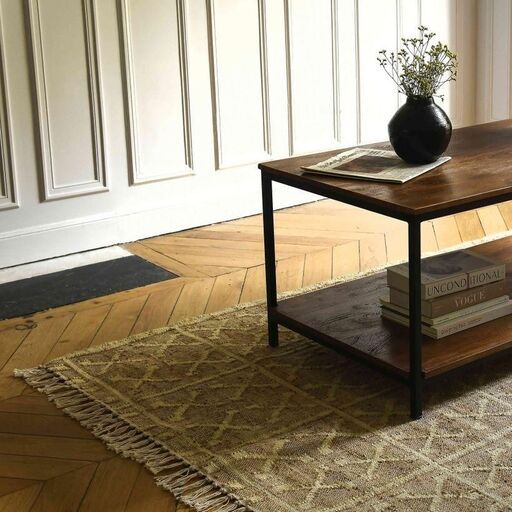 Tapis rectangulaire en jute et coton tressés à motifs croix sable tissé main | Decoclico