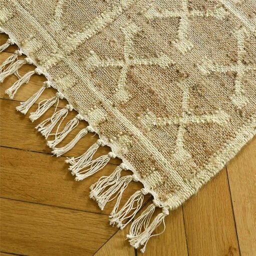 Tapis rectangulaire en jute et coton tressés à motifs croix sable tissé main | Decoclico