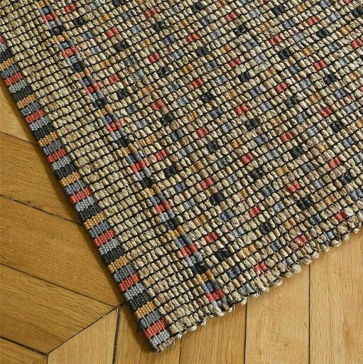 Tapis rectangulaire en jute et coton tressés multicolore tissé main | Decoclico