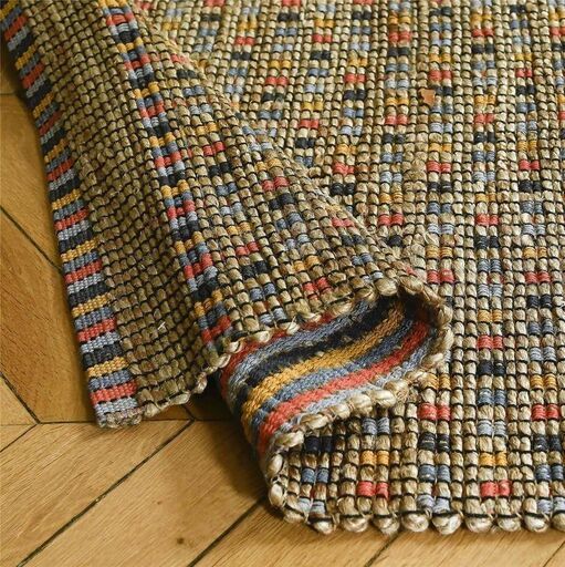 Tapis rectangulaire en jute et coton tressés multicolore tissé main | Decoclico