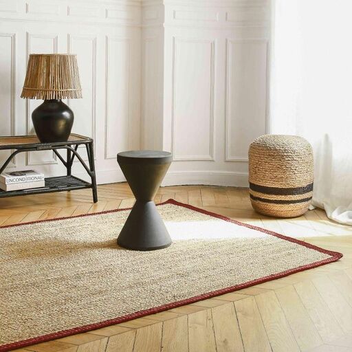 Tapis rectangulaire en jute naturel tissé main et bords terracotta | Decoclico
