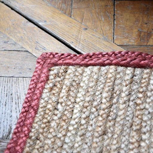 Tapis rectangulaire en jute naturel tissé main et bords terracotta | Decoclico