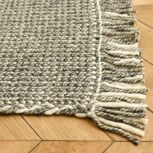 Tapis rectangulaire en laine tressée gris chiné tissé main | Decoclico