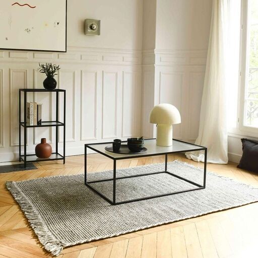 Tapis rectangulaire en laine tressée gris chiné tissé main | Decoclico