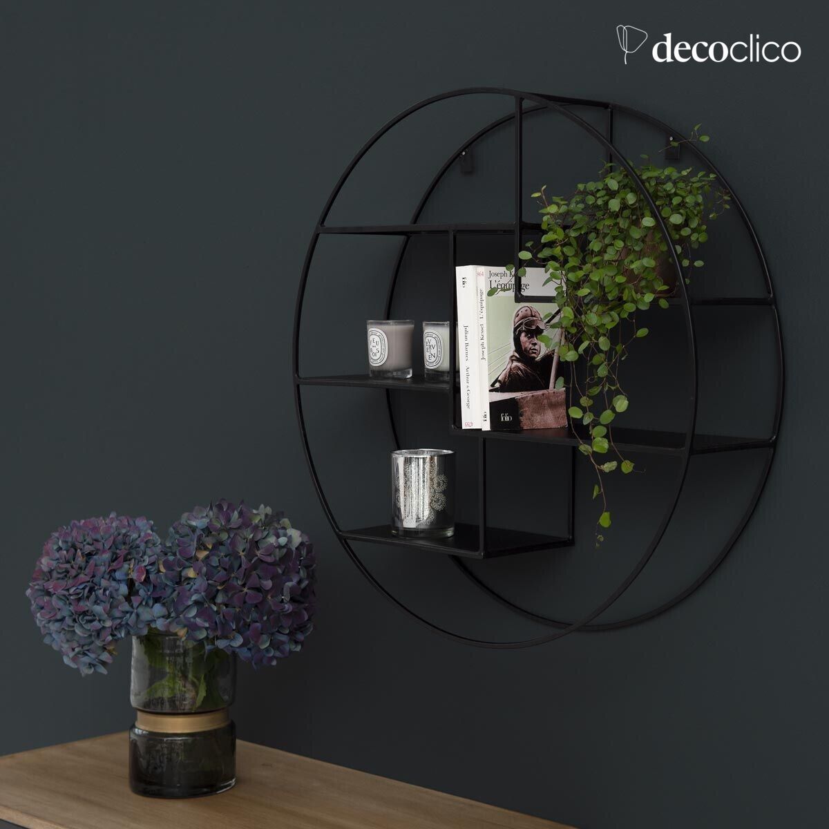 Mensola da parete rotonda in metallo a filo nero 60 cm Uptown