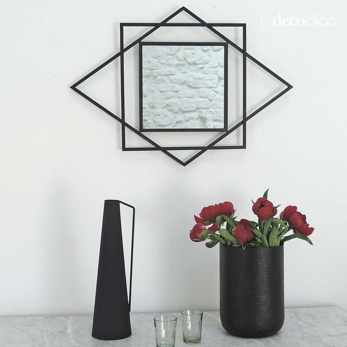 Miroir à motif graphique Art Déco noir 70 x 50 cm Tonka