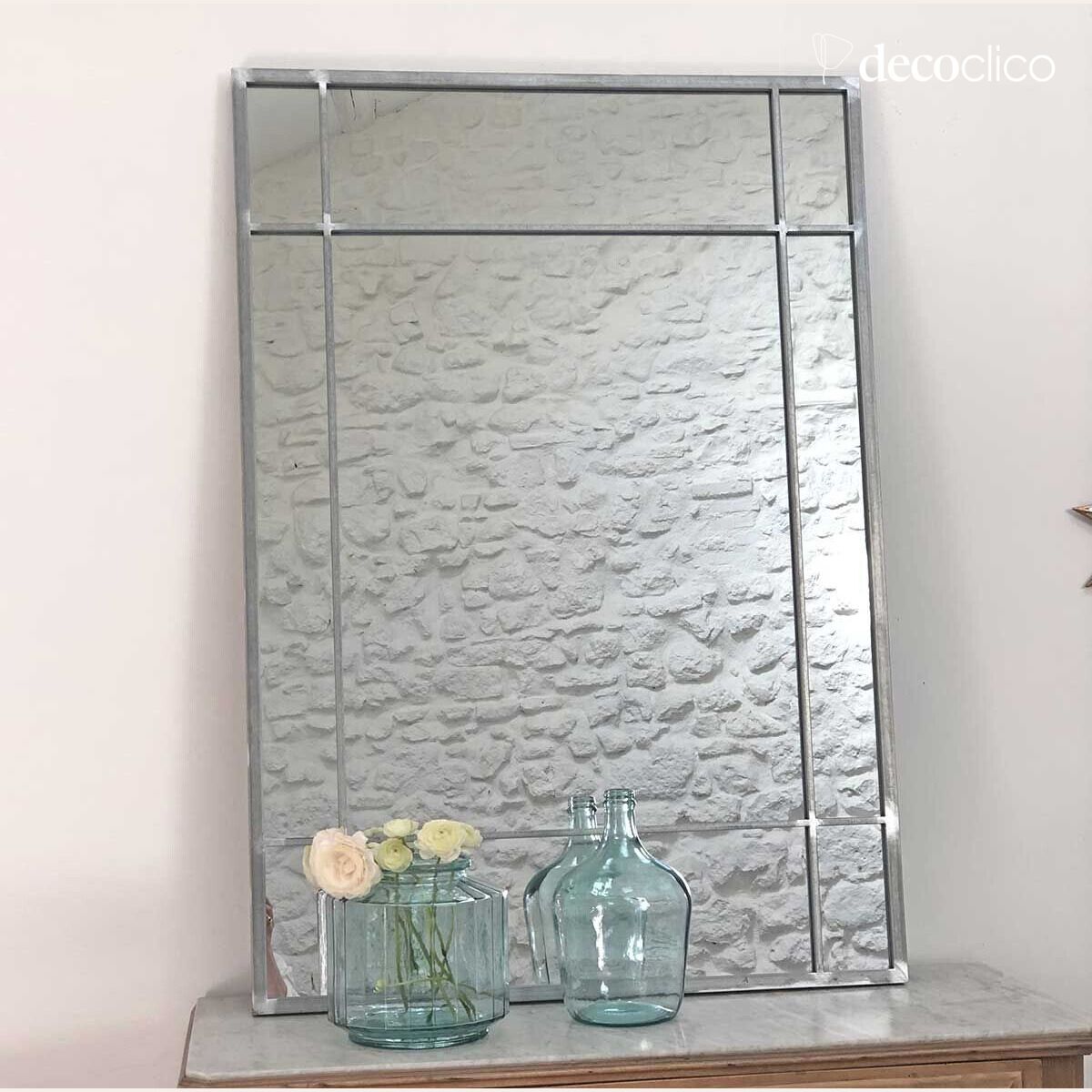 Miroir Art Déco en métal finition zinc 130 x 90 cm Wallis