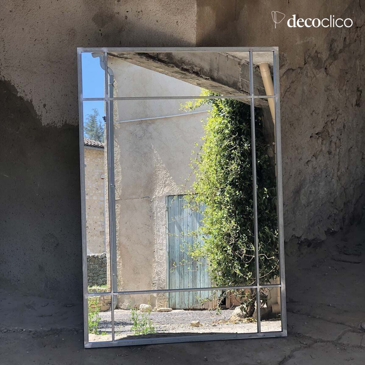 Miroir Art Déco en métal finition zinc 130 x 90 cm Wallis