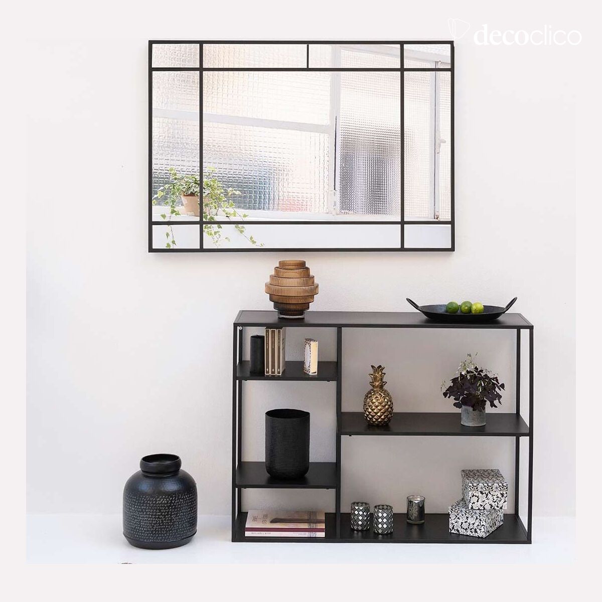 Miroir Art Déco en métal noir 130 x 90 cm Wallis
