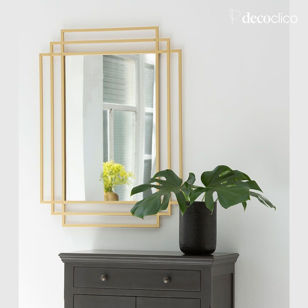 Miroir Art Déco rectangulaire en métal doré 102 x 77 cm Ginger