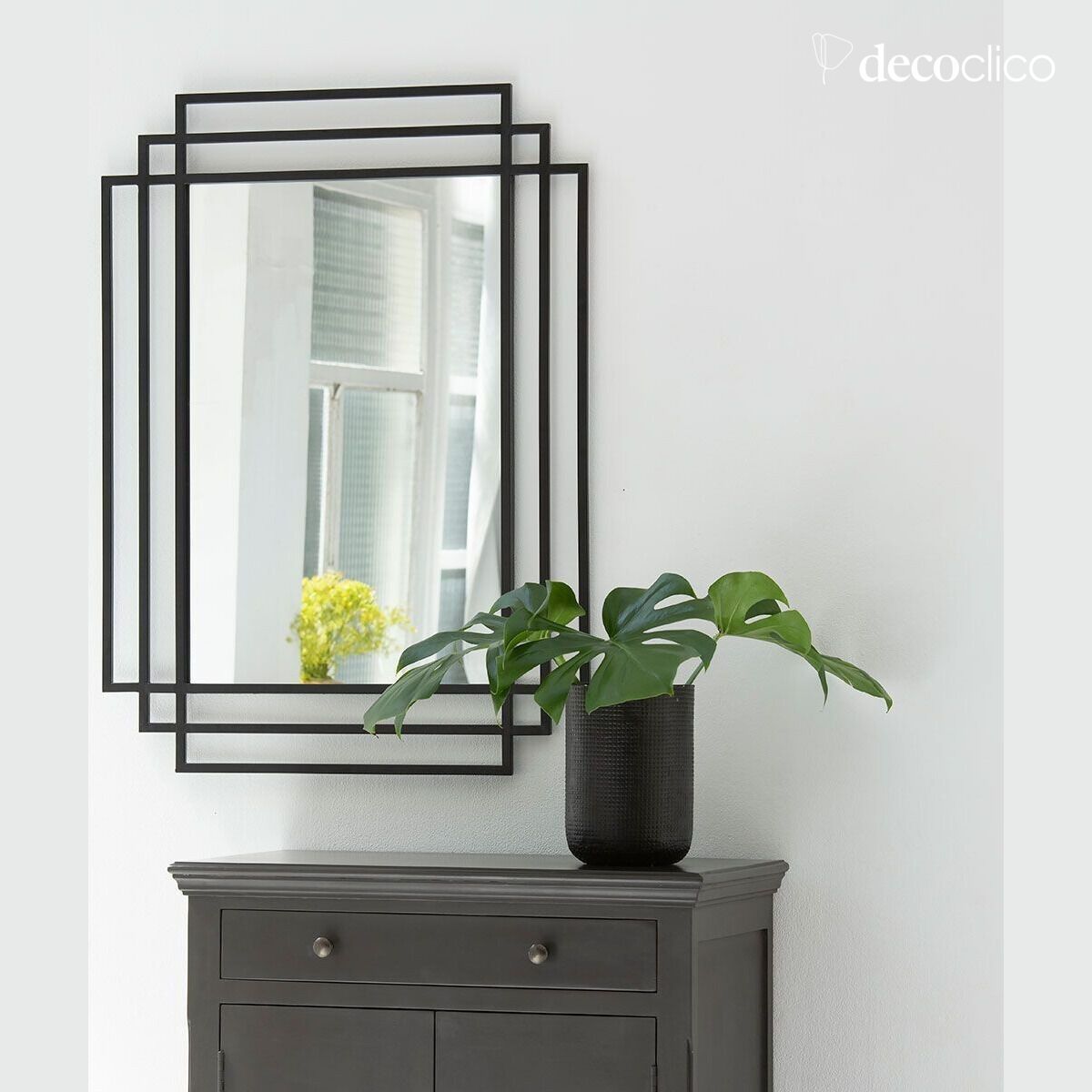 Miroir Art Déco rectangulaire en métal noir 101 x 76 cm Ginger