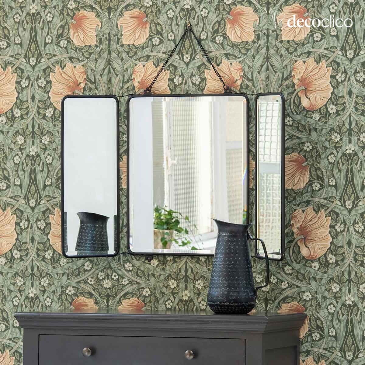 Miroir de barbier 3 faces en métal noir avec chaîne 87 x 55 cm Chaumont