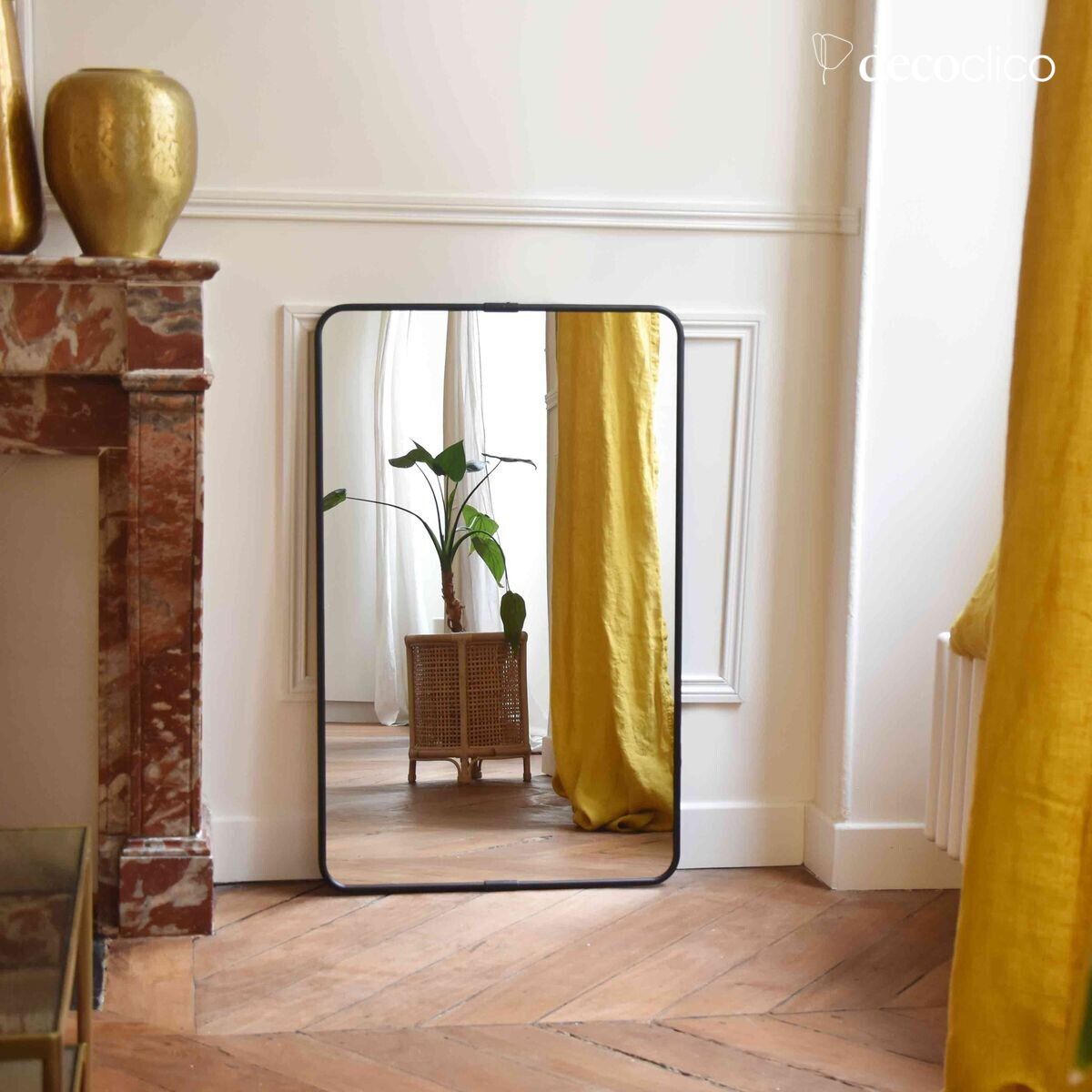 Miroir rectangulaire en métal maillechort noir 85 x 55 cm Chaumont