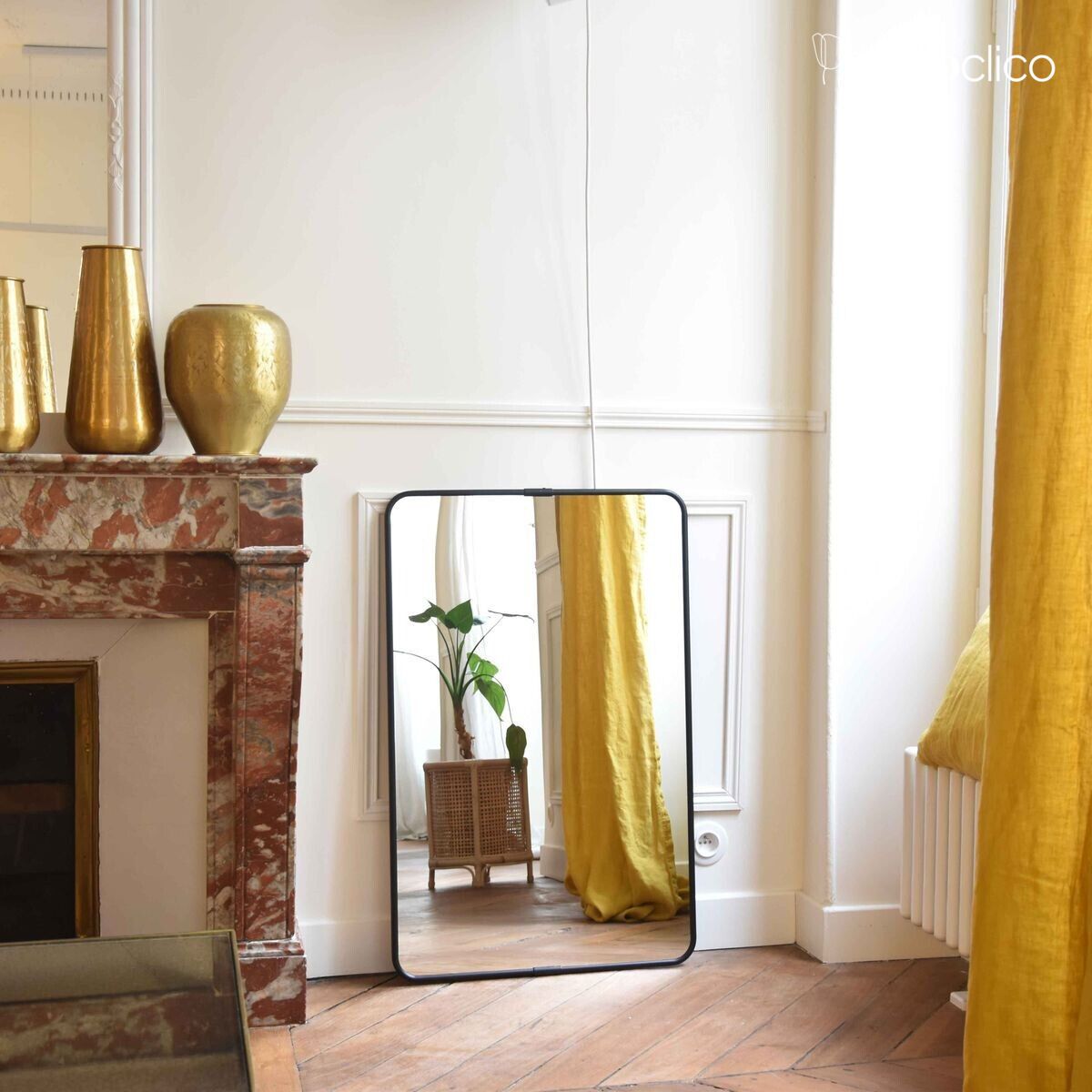 Miroir rectangulaire en métal maillechort noir 85 x 55 cm Chaumont