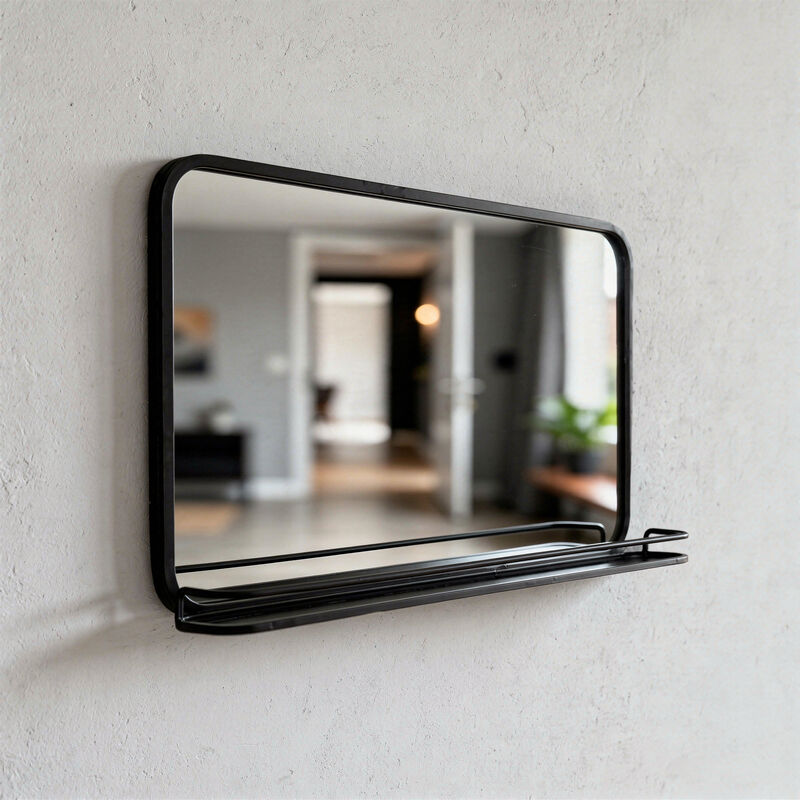 Miroir rectangulaire en métal noir avec étagère 60 x 35 cm Bricklane
