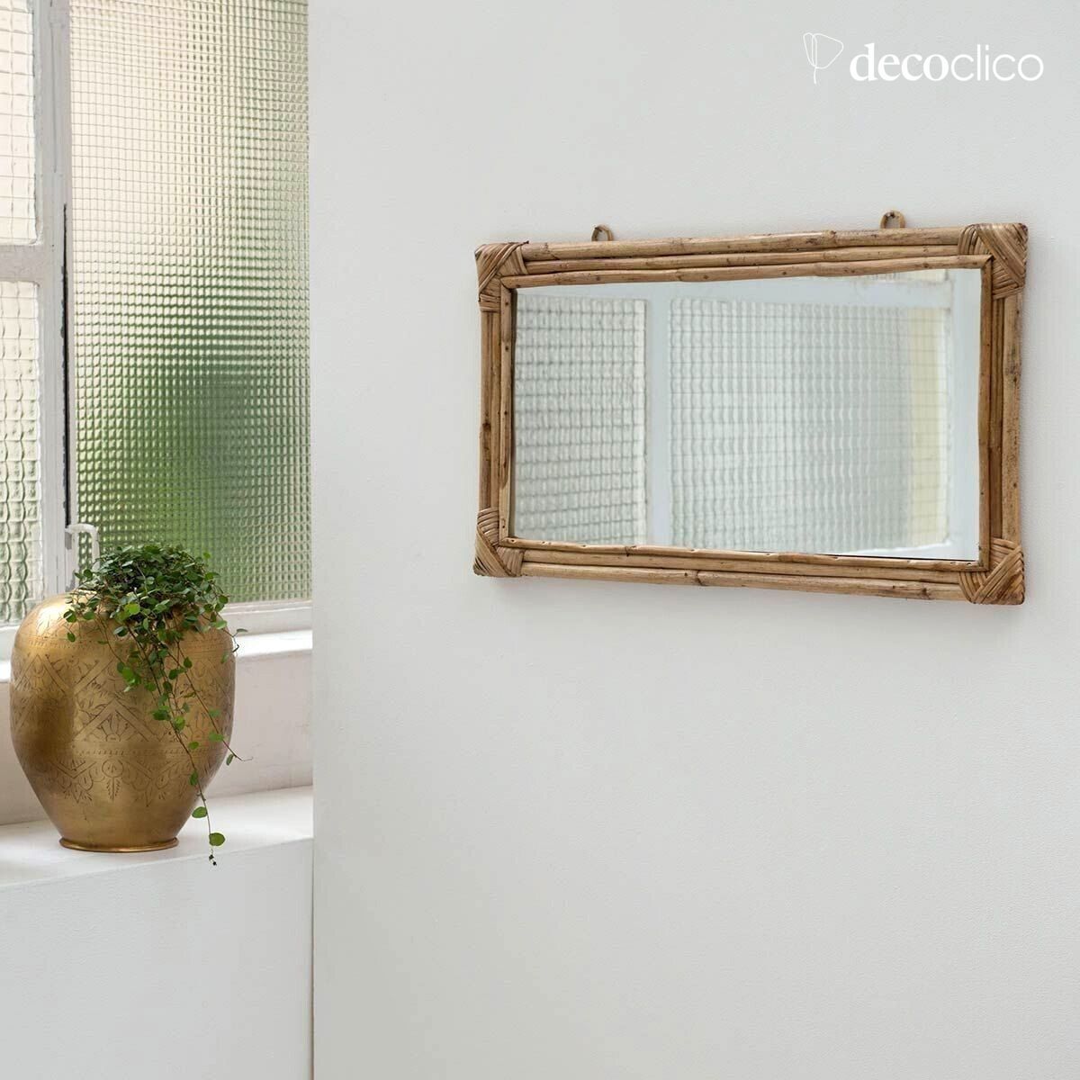Miroir rectangulaire en rotin naturel 67 x 36 cm Moka