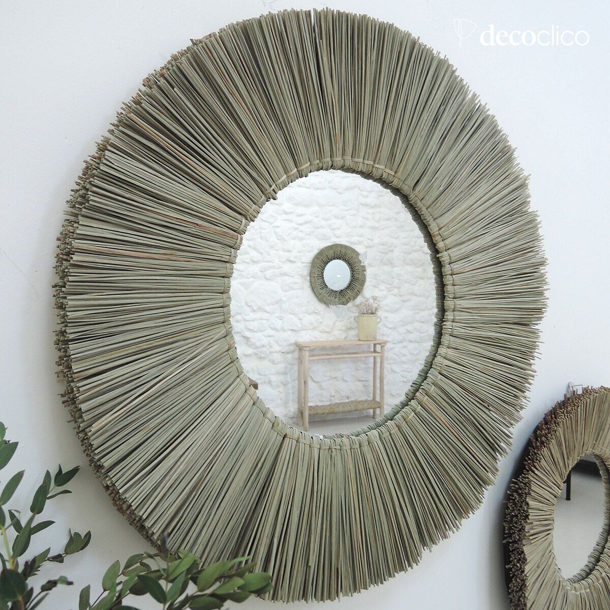 Miroir rond en paille de mendong 60 cm Sumba