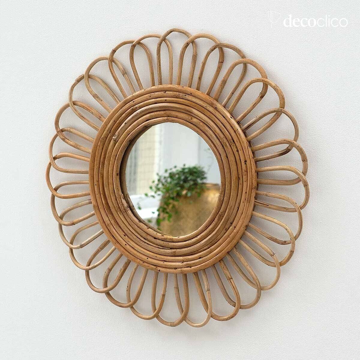 Miroir rond fleur vintage en rotin naturel 48 cm Moka