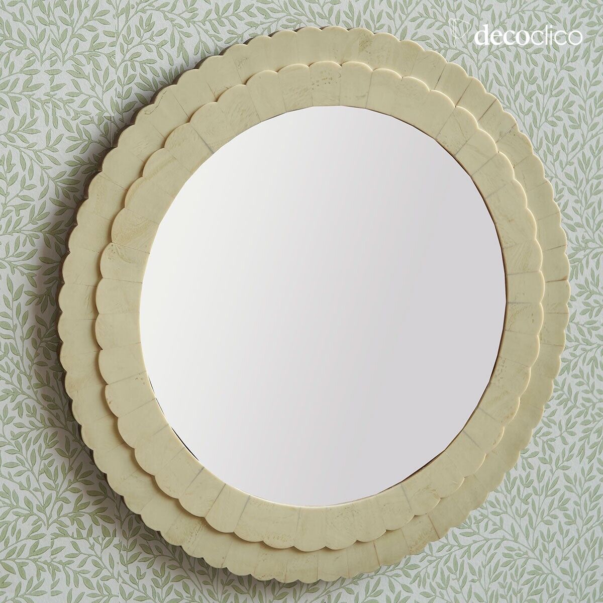 Miroir rond pétales en résine ivoire Manali