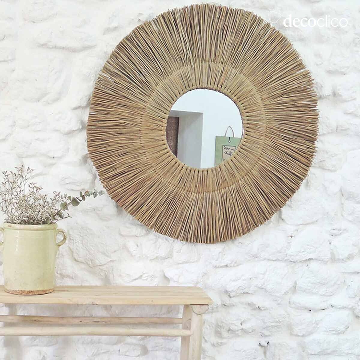 Miroir rond XL en paille de mendong 90 cm Sumba