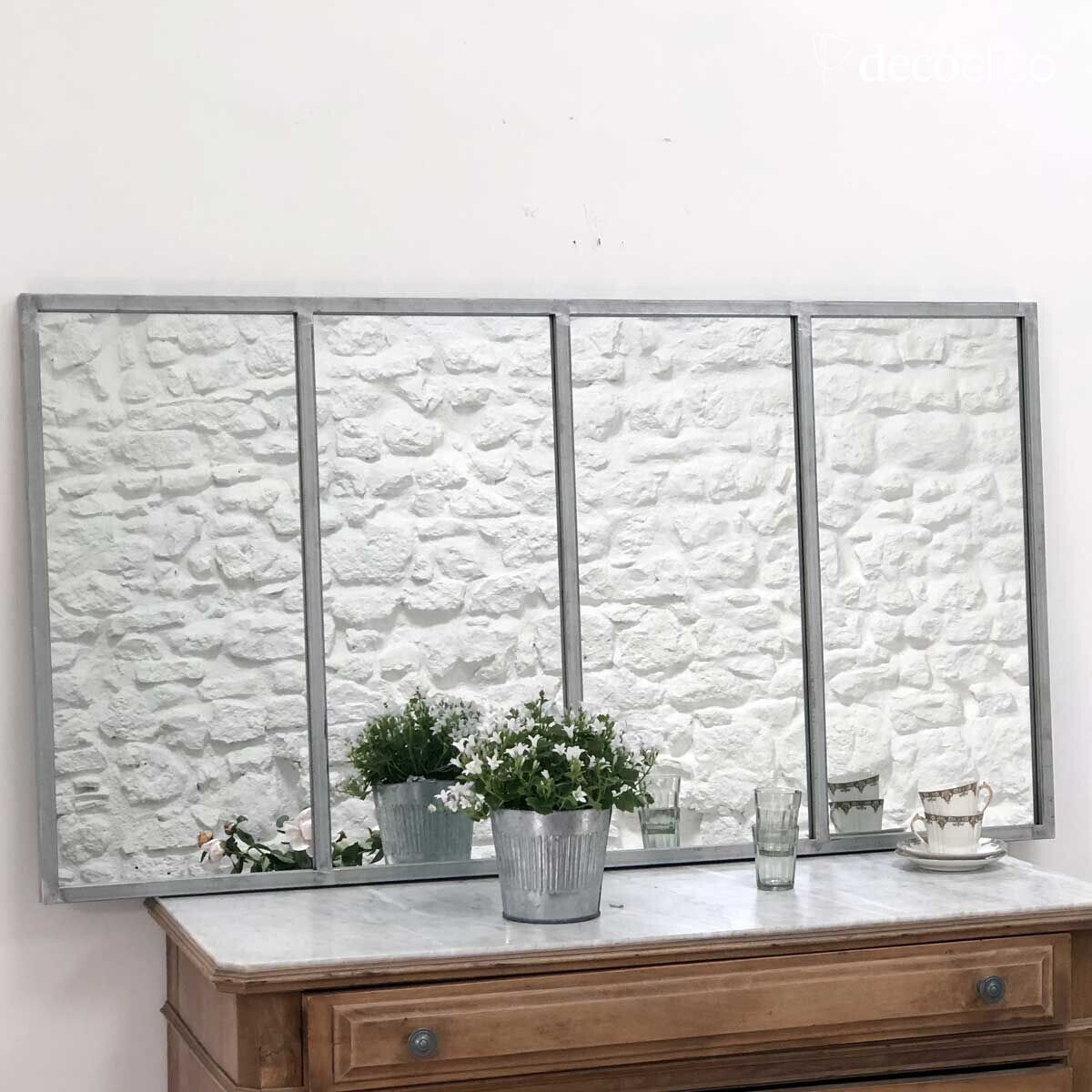 Miroir verrière atelier rectangulaire métal finition zinc 140 x 75 cm Barney