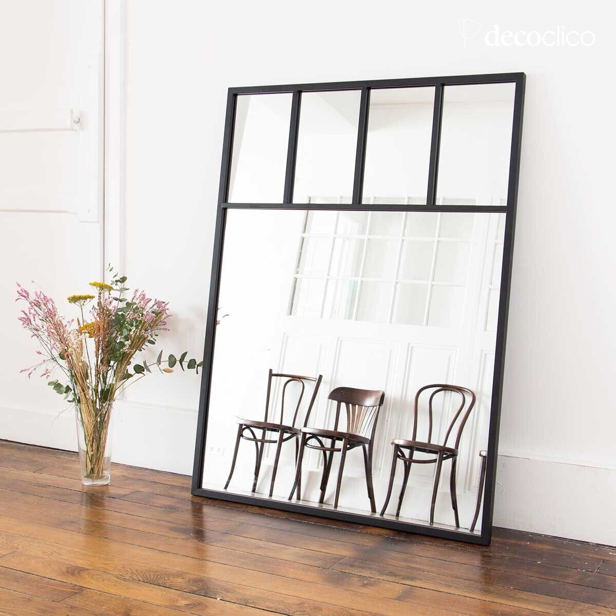 Miroir verrière compartimentée en métal noir 90 x 120 cm Bricklane