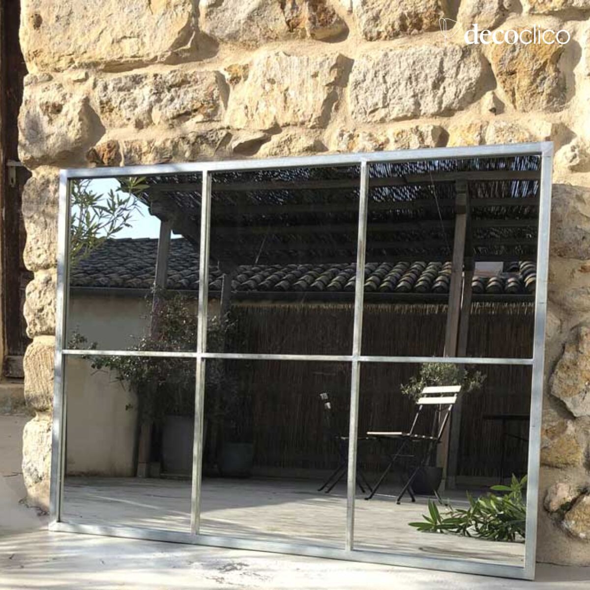 Miroir verrière rectangulaire en métal finition zinc 110 x 85 cm Bréhat