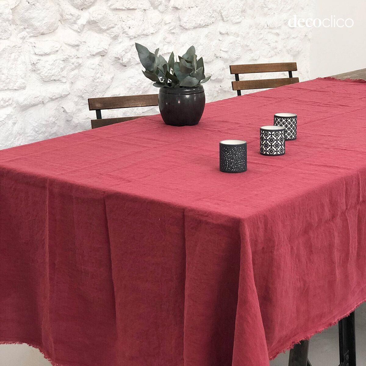 Nappe en chanvre lavé à franges lie de vin Casatera - 170x250 cm Douro