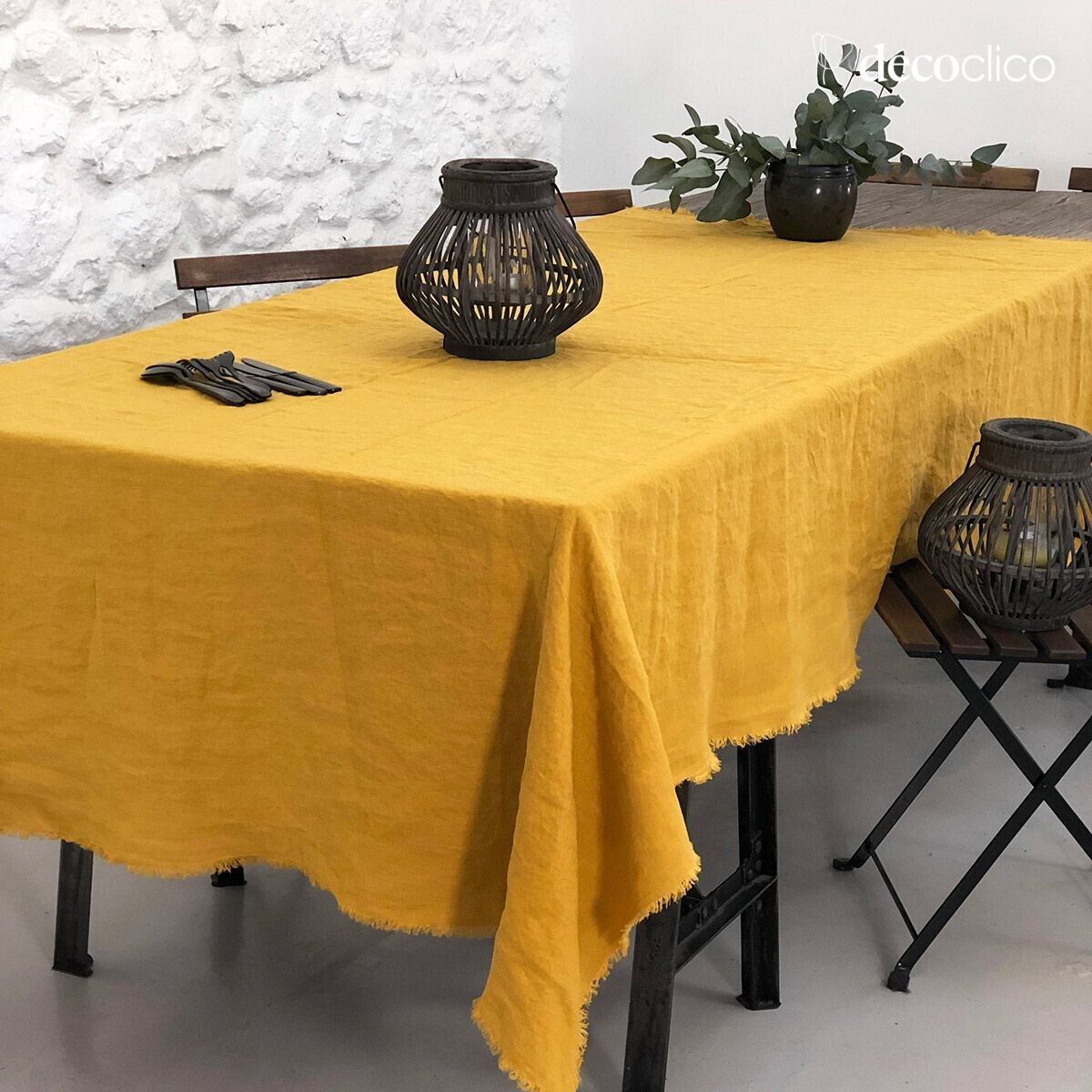 Nappe en chanvre lavé à franges moutarde Casatera - 170x250 cm Douro