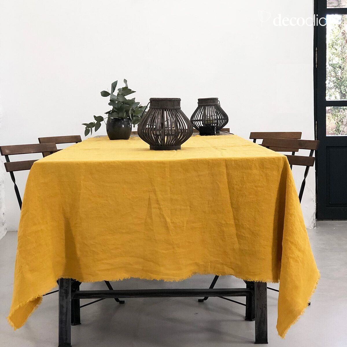 Nappe en chanvre lavé à franges moutarde Casatera - 170x250 cm Douro