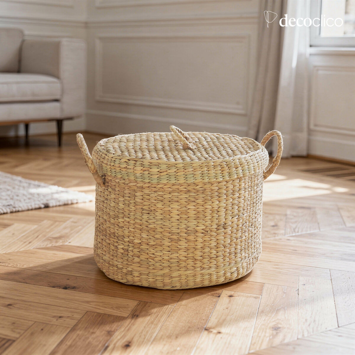 Panier rond large en jacinthe d eau avec couvercle Céleste