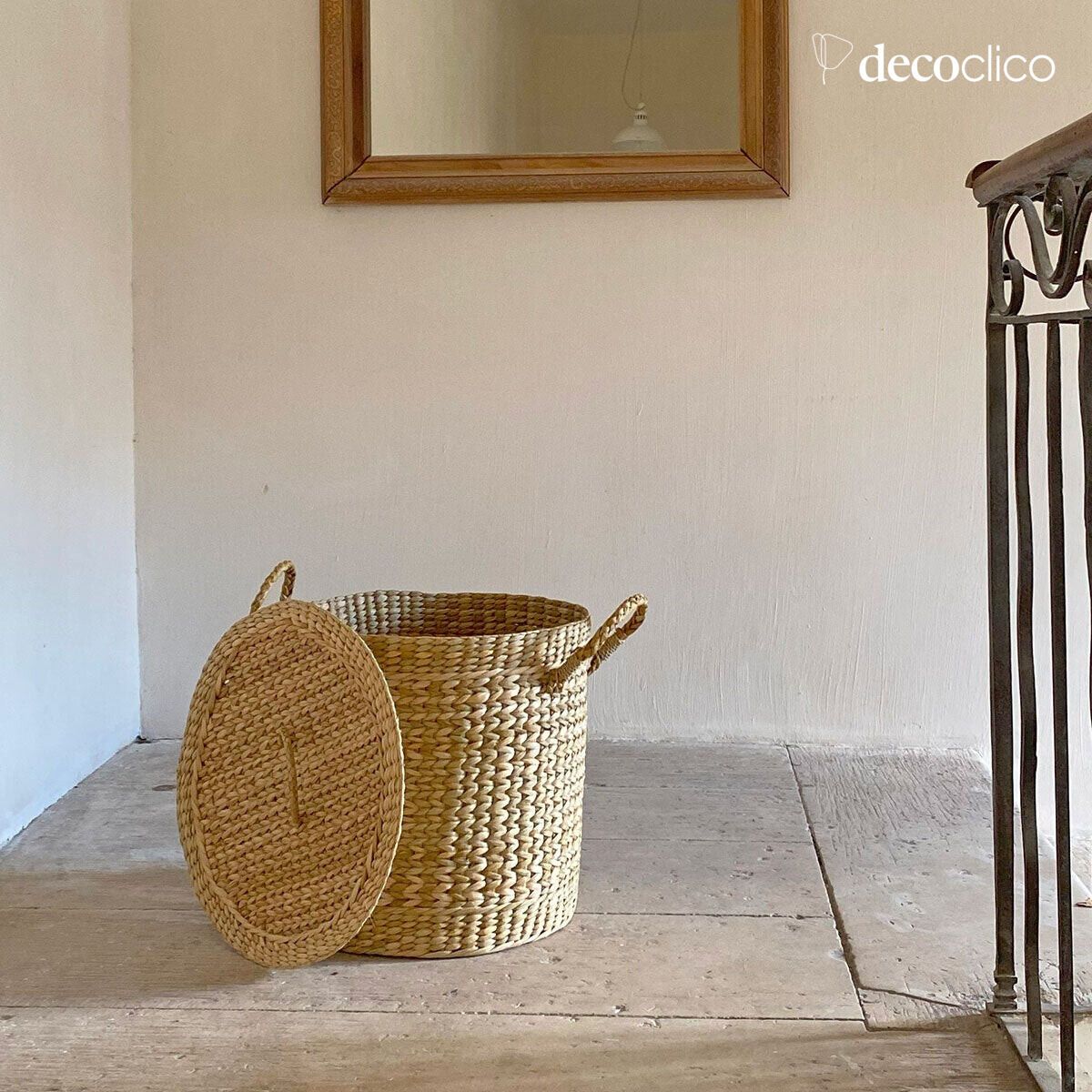 Panier haut rond en jacinthe d eau avec couvercle Céleste